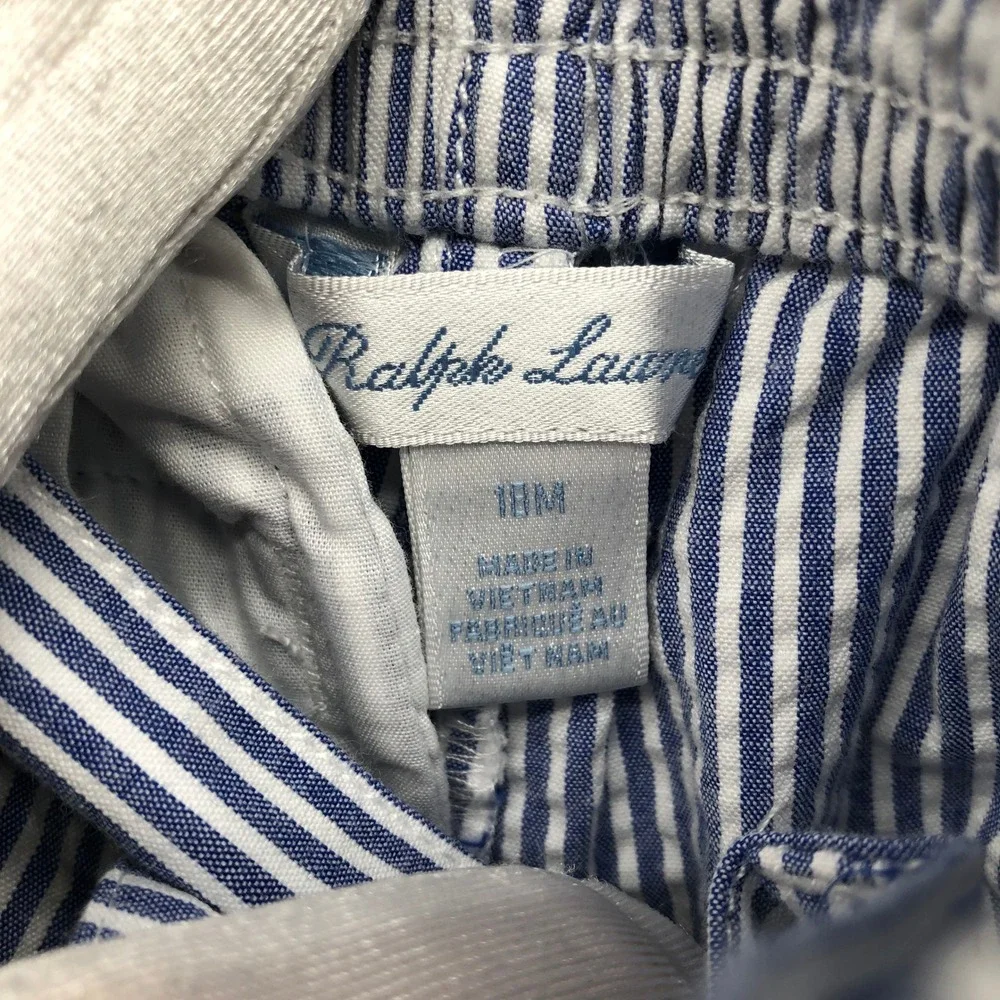 Ralph Lauren Baby Boys 18M Seersucker Dress Pants Blue White Striped Trouser